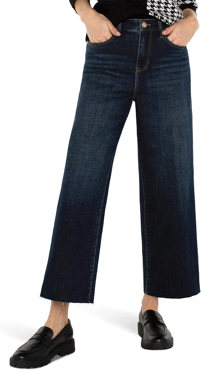 Liverpool Los Angeles Womens Stride Crop Wide Cut Hem Hi Rise Crosshatch Denim, Eastmoor, Size: 2, Inseam: 26