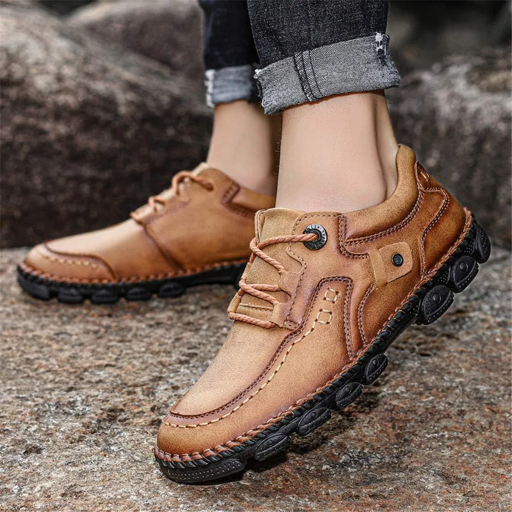 LLTMALL Men's Outdoor Leather Loafer Shoes Slip-on Sneakers Hiking Walking Mocs