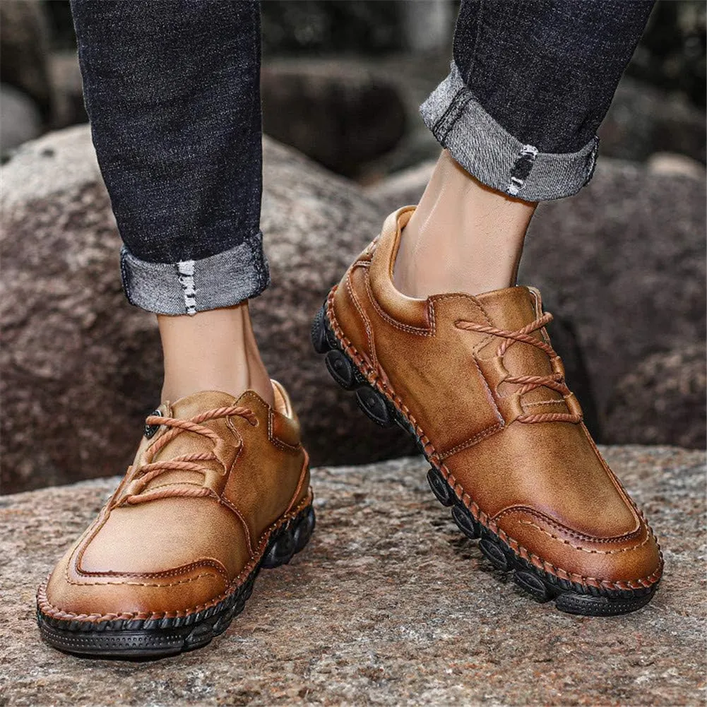 LLTMALL Men's Outdoor Leather Loafer Shoes Slip-on Sneakers Hiking Walking Mocs