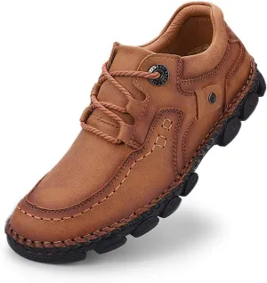 LLTMALL Men's Outdoor Leather Loafer Shoes Slip-on Sneakers Hiking Walking Mocs