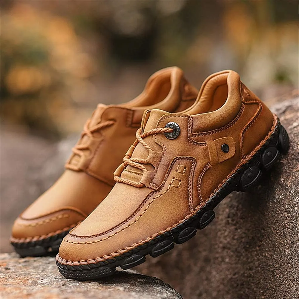 LLTMALL Men's Outdoor Leather Loafer Shoes Slip-on Sneakers Hiking Walking Mocs