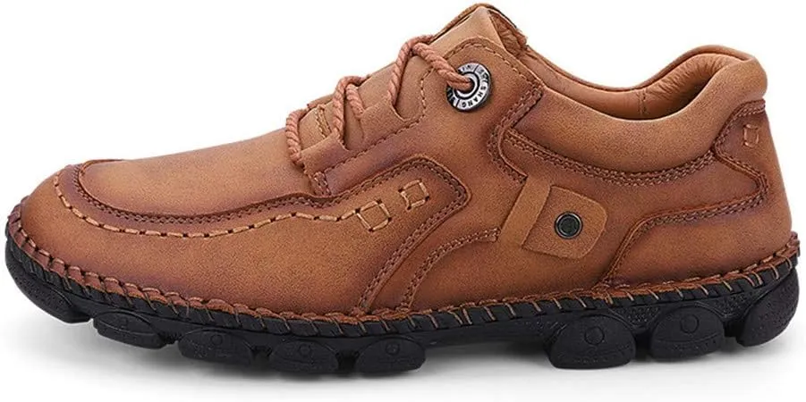 LLTMALL Men's Outdoor Leather Loafer Shoes Slip-on Sneakers Hiking Walking Mocs