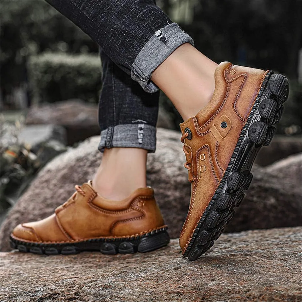 LLTMALL Men's Outdoor Leather Loafer Shoes Slip-on Sneakers Hiking Walking Mocs