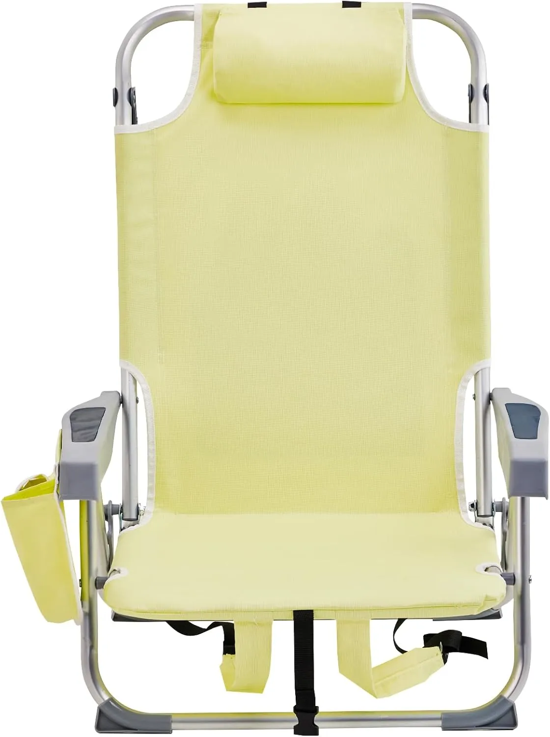 Low Beach Chairs for Adults, 5-Position Reclining Backpack Beach Chair with Cooler & Storage Pouch, Portable Lightweight Folding Beach Chair with Aluminum Frame & Cup Holder, Supports 220lbs, Yellow