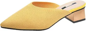 Low Block Heel Mules for Women Pointed Toe Mesh Mule Dress Shoes Comfortable Slip On Ballet Flat Sandals