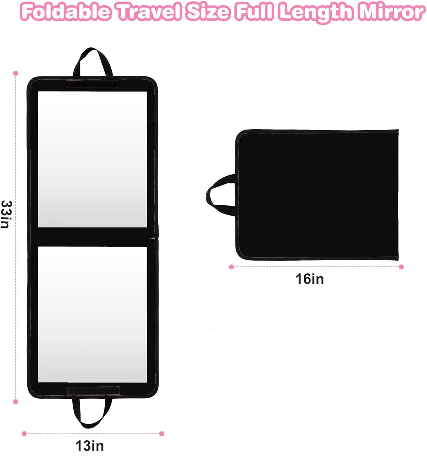 LPHUMEX Foldable Portable Full Length Mirror for Camping, Travel, Dancers, 32x13 Inch, Black, Hanging Folding Mirror for Dance, Full Body Travel Mirror