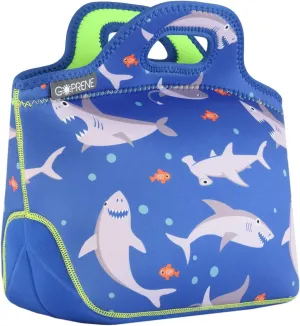 Lunch Bag For Boys, Fits A Kids Lunch Box, Insulated Neoprene Bag, Blue Shark, Bento Box and Thermos Fit Easily, Keeps Food Cold 4 Hours, Perfect For Your Son, Child, or Toddler at School