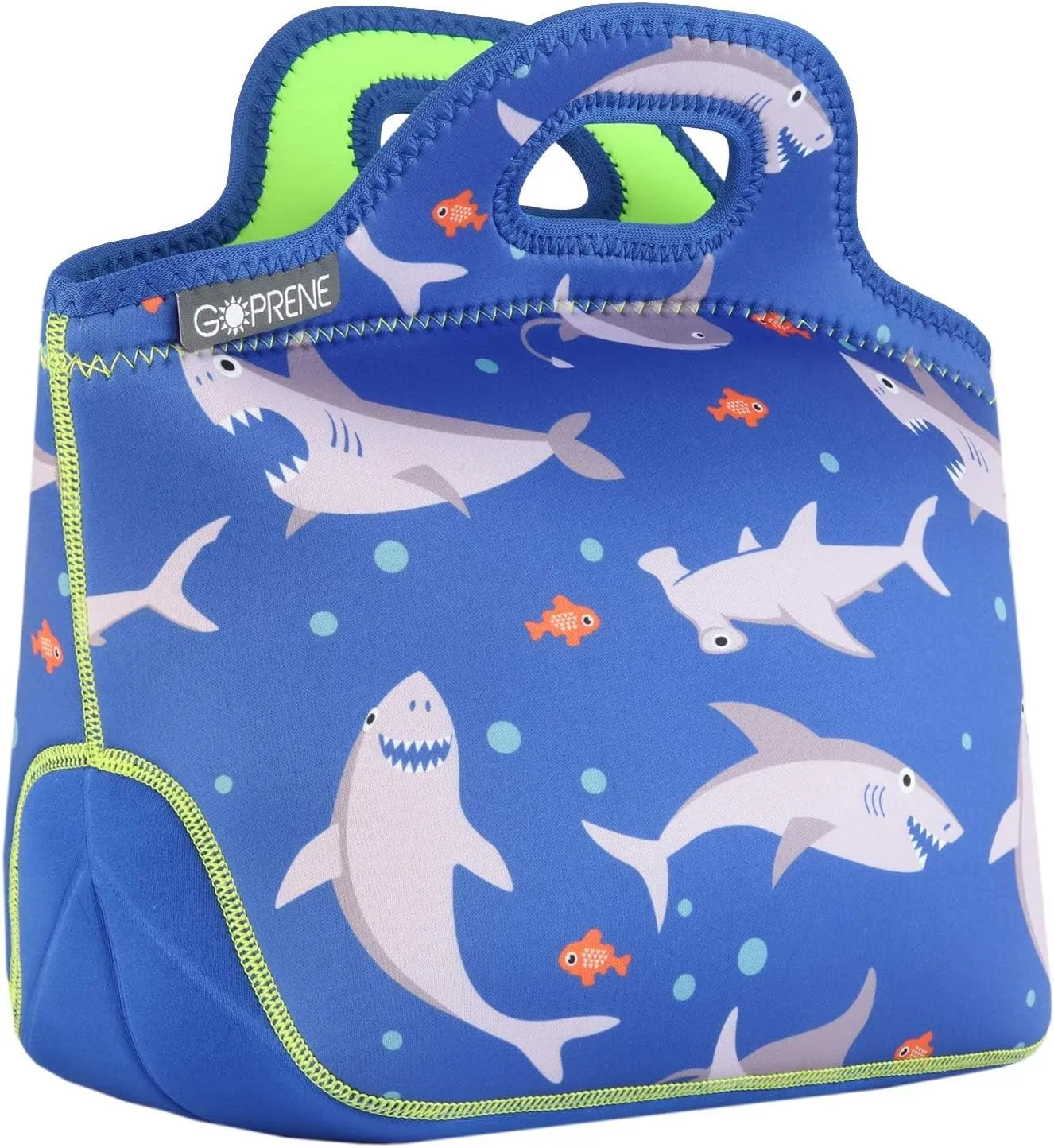 Lunch Bag For Boys, Fits A Kids Lunch Box, Insulated Neoprene Bag, Blue Shark, Bento Box and Thermos Fit Easily, Keeps Food Cold 4 Hours, Perfect For Your Son, Child, or Toddler at School