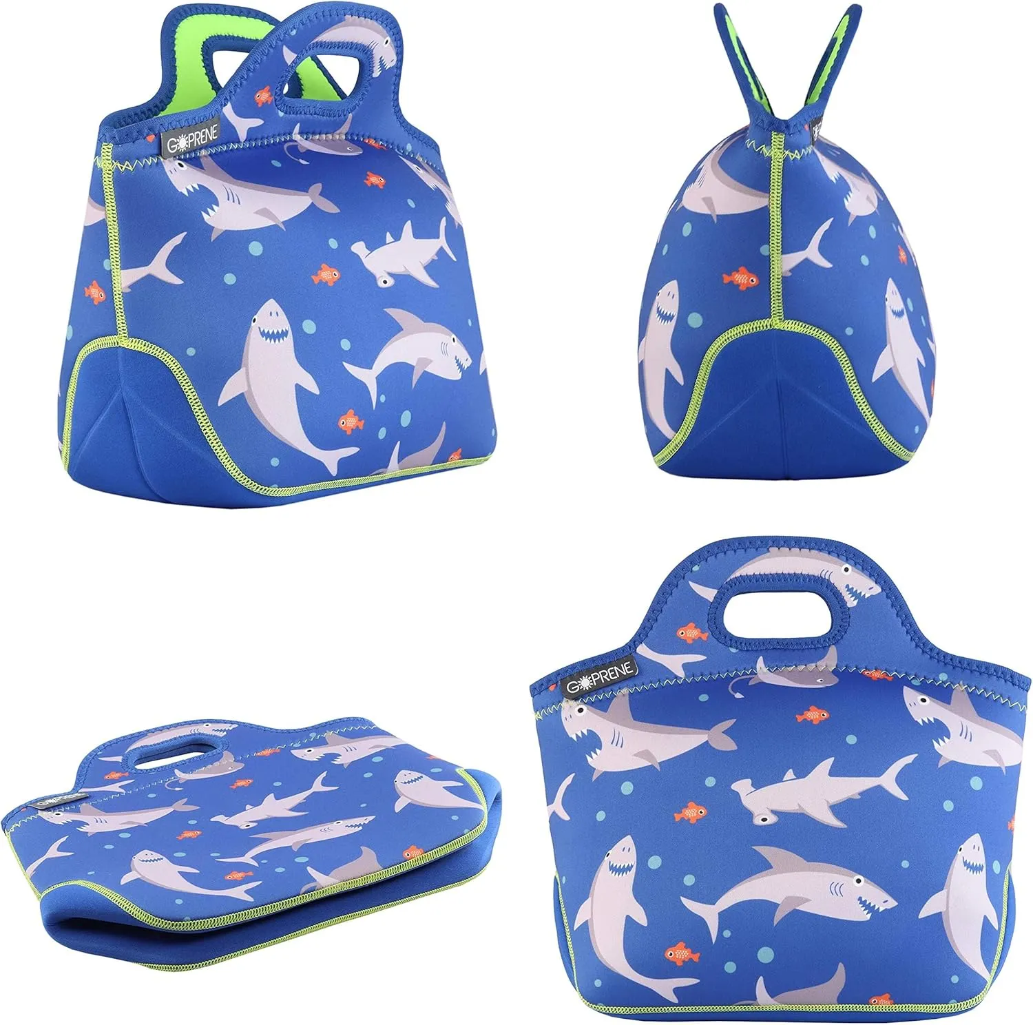Lunch Bag For Boys, Fits A Kids Lunch Box, Insulated Neoprene Bag, Blue Shark, Bento Box and Thermos Fit Easily, Keeps Food Cold 4 Hours, Perfect For Your Son, Child, or Toddler at School