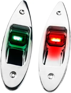 MARINE CITY Flush Mount LED Navigation Side Lights, Stainless Steel, 12V, Water-Resistant, Red and Green, 7-3/4"x 2-1/4" x 2-11/16", for Marines, Boats, Ships, Yachts (Pack of 2)