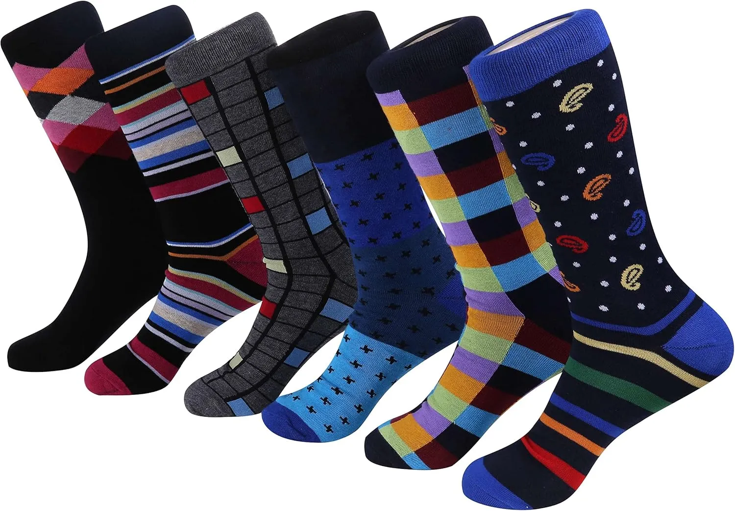 Marino Mens Dress Socks - Fun Colorful Socks for Men - Cotton Funky Socks - 6 Pack