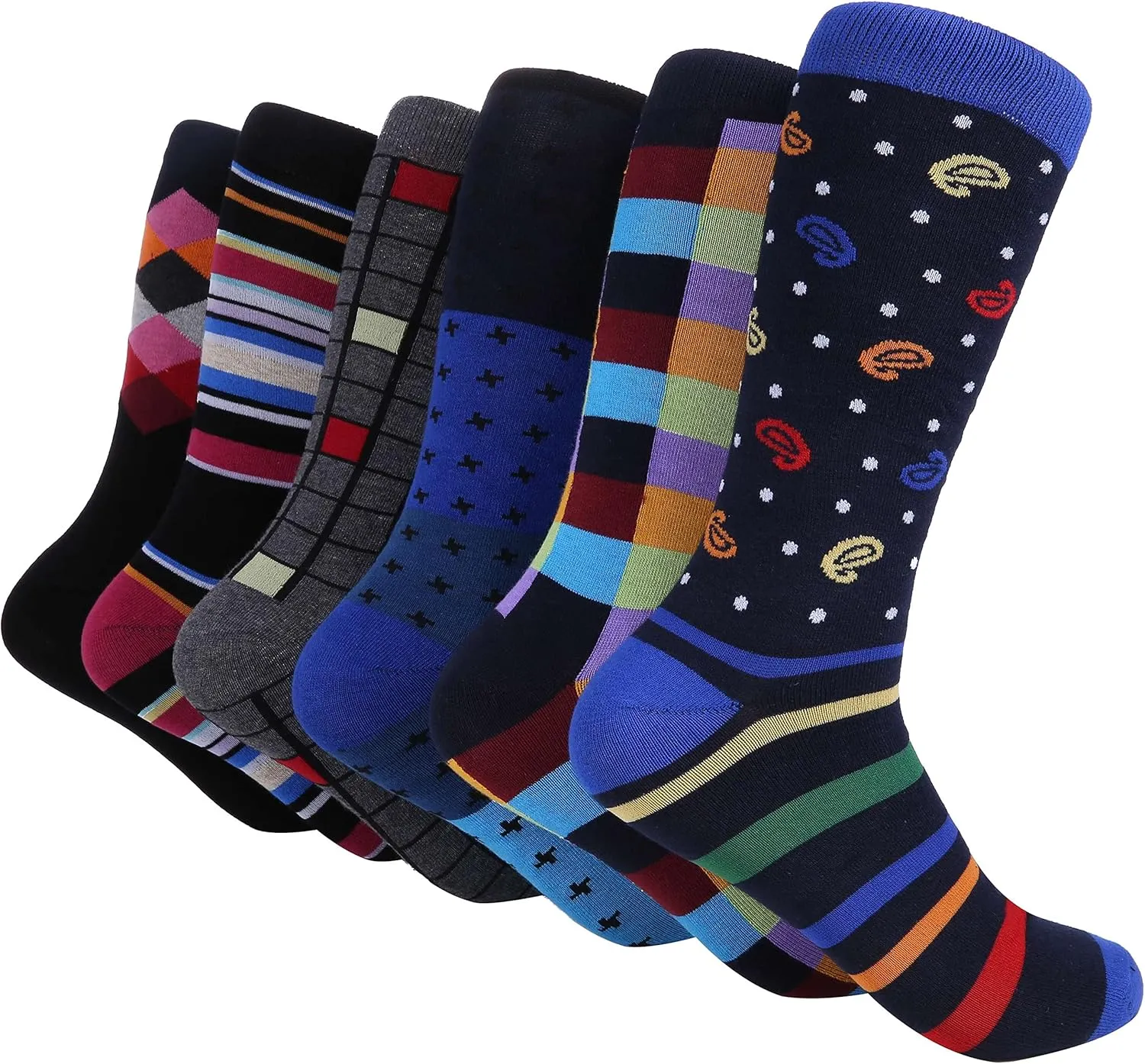 Marino Mens Dress Socks - Fun Colorful Socks for Men - Cotton Funky Socks - 6 Pack