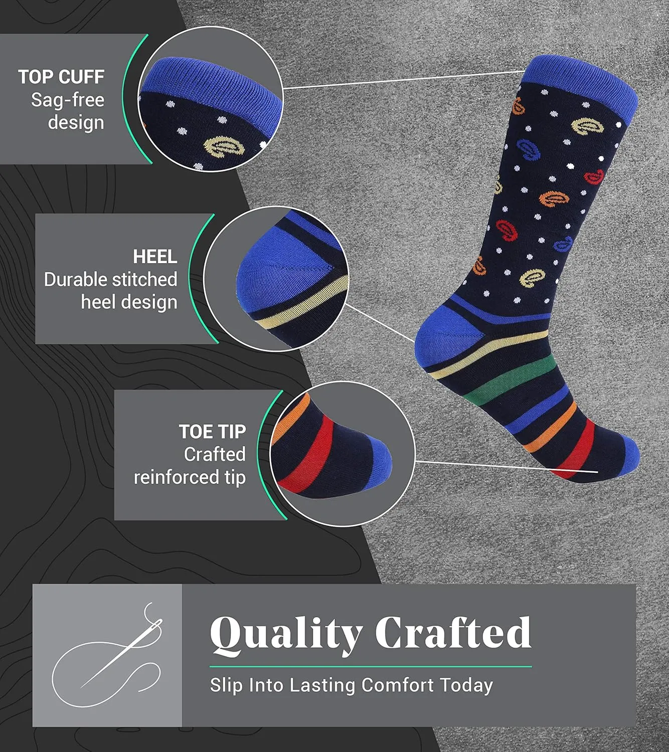 Marino Mens Dress Socks - Fun Colorful Socks for Men - Cotton Funky Socks - 6 Pack