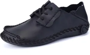 Men's Cowhide Leather Loafers Vintage Lace-up Formal Shoes Fashion Dress Shoes Casual Walking Shoes Non-Slip Soft Bottom Flat Driving Shoes Leather Shoes Size Large, Size 5-16