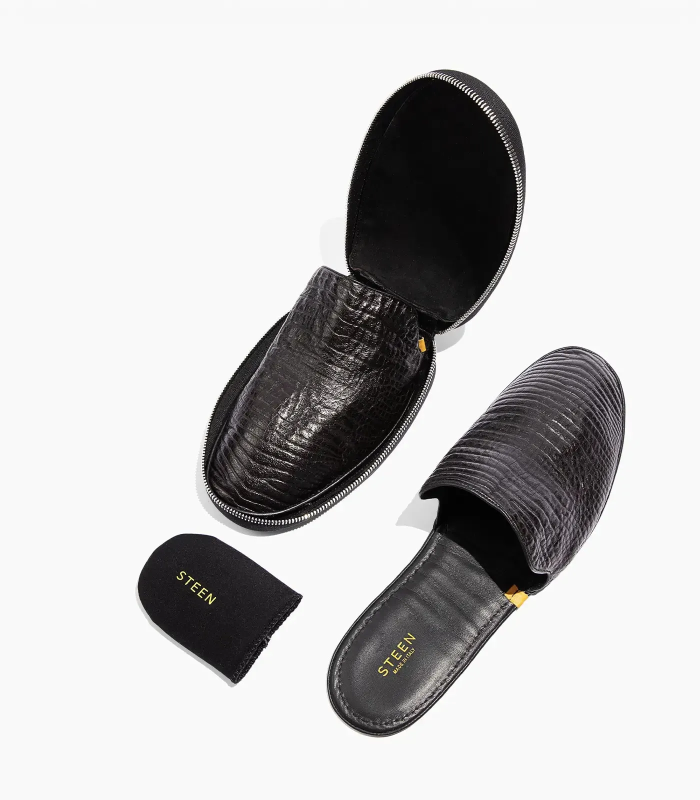 Men’s Crocodile Embossed Leather Foldable Slippers