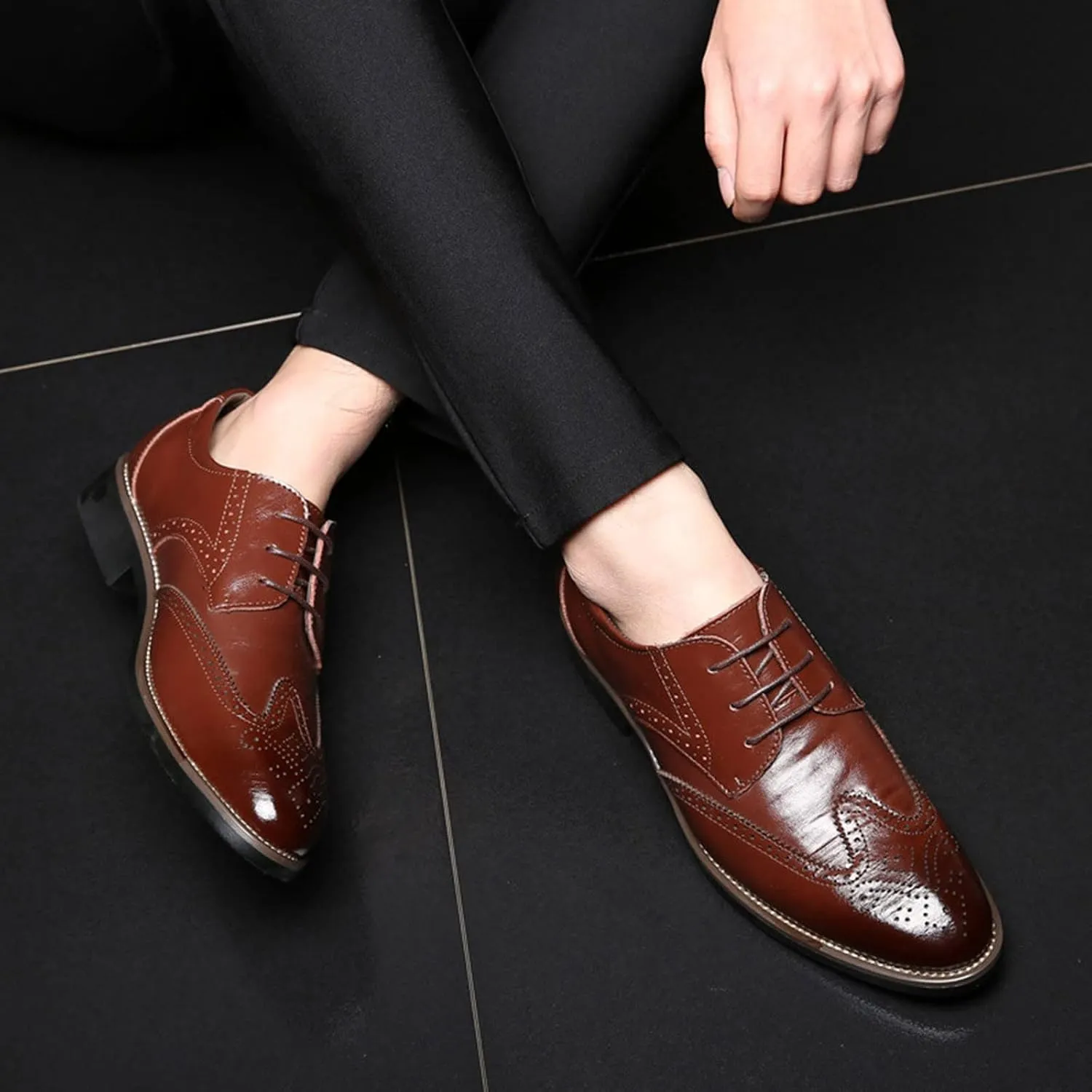 Men's Dress Shoes Size 14 Extra Wide Classical Style Men's Breathable Hollow Business Casual Pointed Loafer Dress Shoes