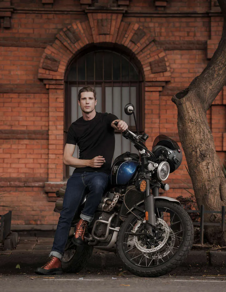 Men's Leather Moto Boots with Shock Absorption and Impact Protection