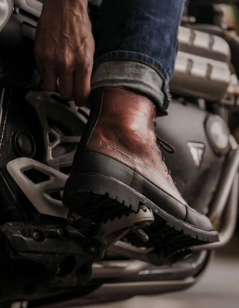 Men's Leather Moto Boots with Shock Absorption and Impact Protection