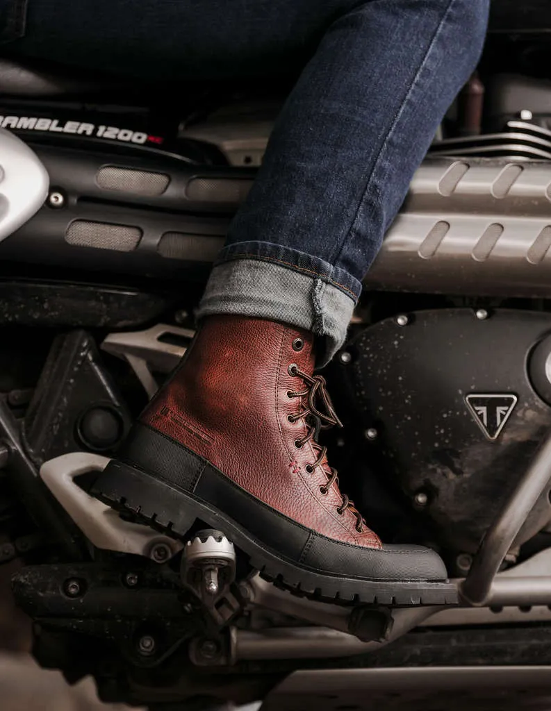 Men's Leather Moto Boots with Shock Absorption and Impact Protection