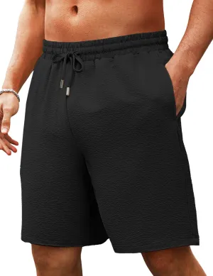 Men's Shorts Casual Summer Drawstring Elastic Waist Lightweight Textured Beach Vacation Shorts with Pockets