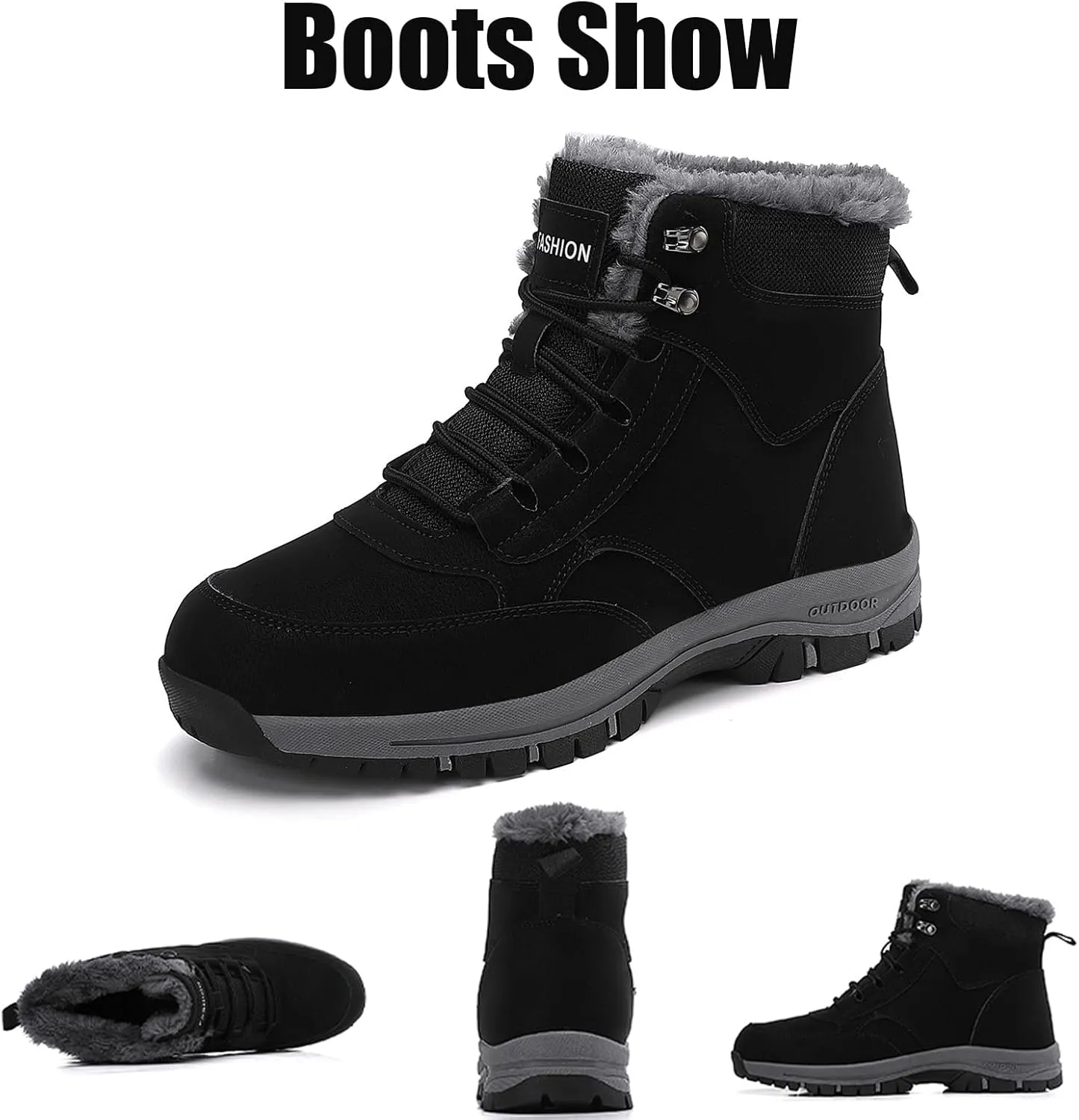 Men's Winter Snow Boots,Soft Insole Warm Fur Lining Comfortable Ankle Boots,Durable Outsole Wear-Resistant Waterproof Insulated Outdoor Anti-Slip Booties