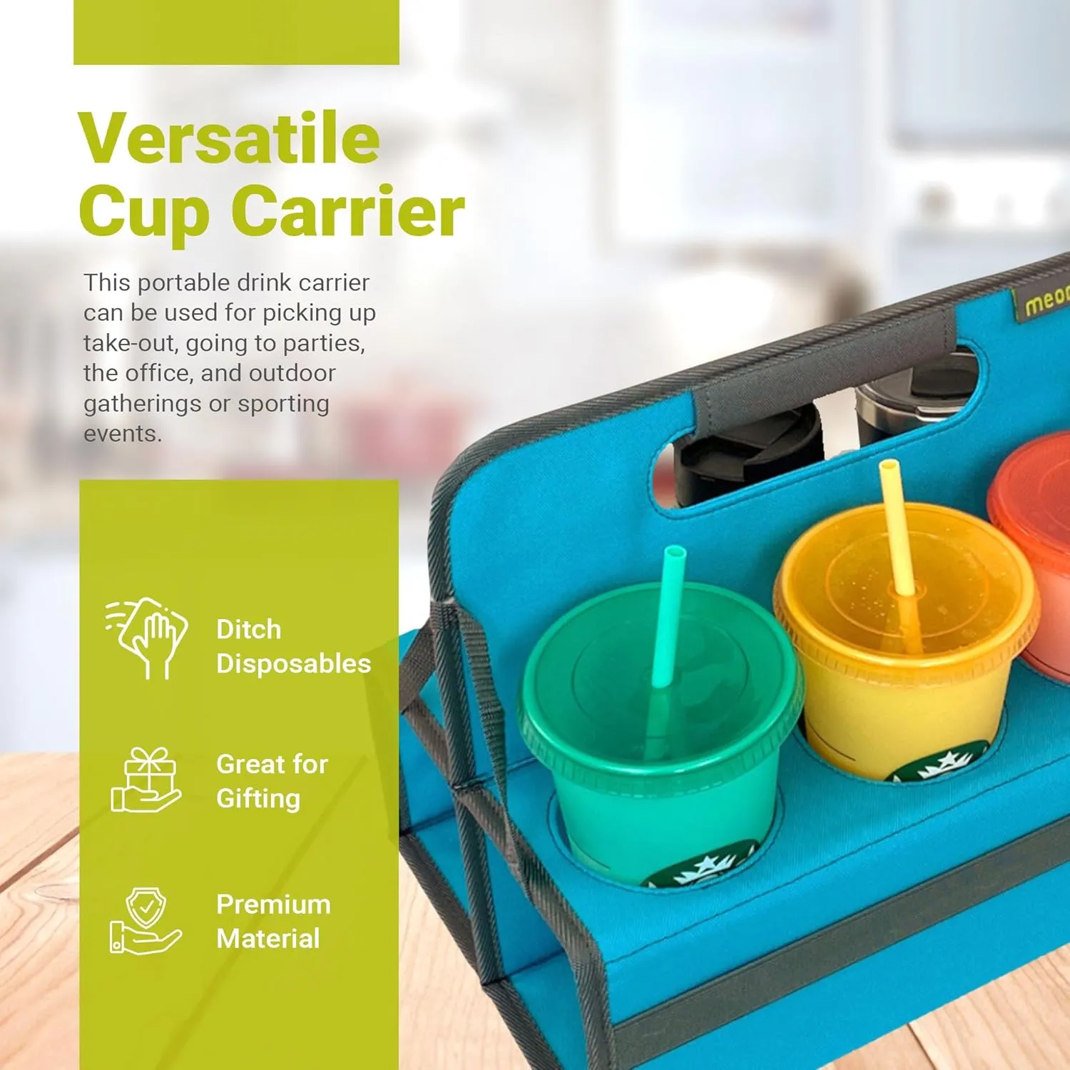 meori Reusable Drink Carrier, Take Out Cup Carrier, Collapsible, Coffee Carrier with Handle, Portable Drink Caddy