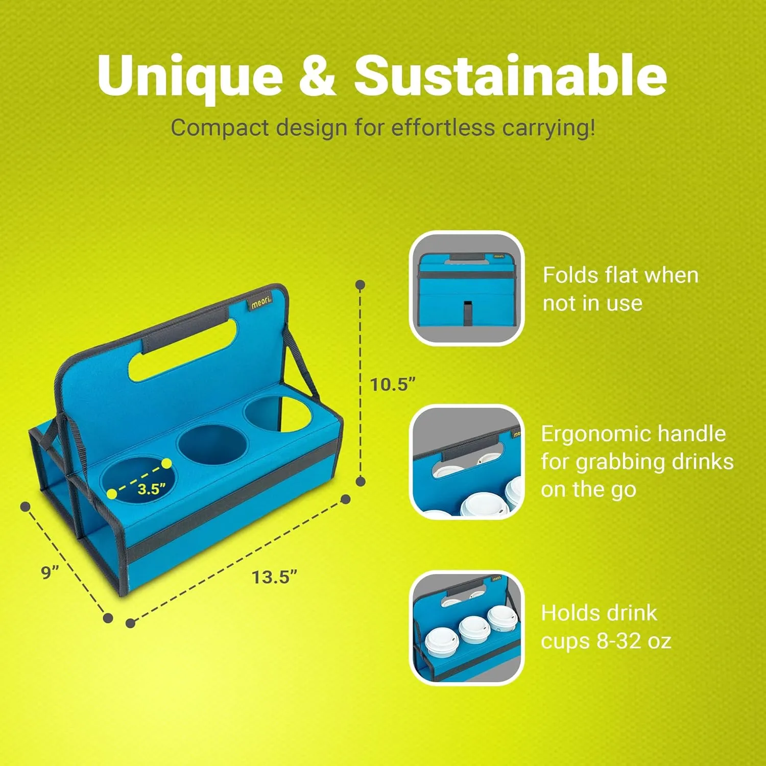 meori Reusable Drink Carrier, Take Out Cup Carrier, Collapsible, Coffee Carrier with Handle, Portable Drink Caddy