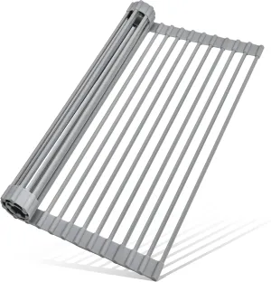 MERRYBOX Roll Up Dish Drying Rack, Over The Sink Dish Rack Foldable, Heat-Resistant, Anti-Slip Silicone Coated Steel Dish Drainer for Kitchen Sink, Multipurpose Roll Up Sink Drying Rack, 17.5" x 13"