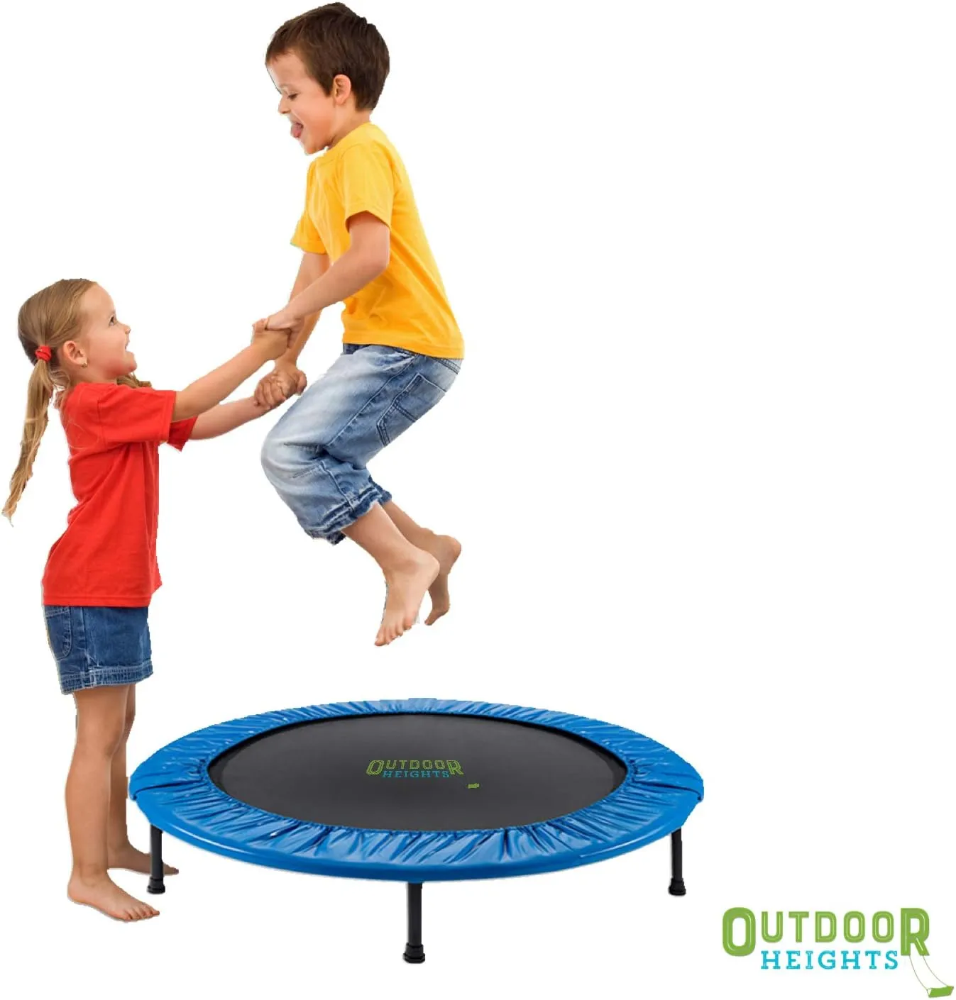Mini Trampoline, Exercise Fitness Rebounder for Adults & Kids, for Indoor & Outdoor Use, Foldable, Pre-Attached Springs, with Handle,