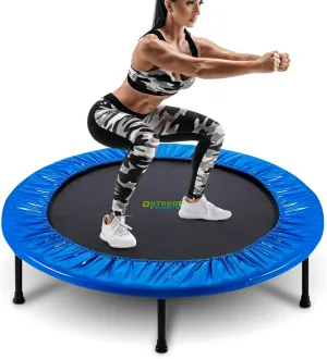 Mini Trampoline, Exercise Fitness Rebounder for Adults & Kids, for Indoor & Outdoor Use, Foldable, Pre-Attached Springs, with Handle,