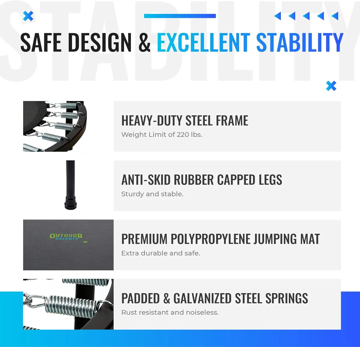 Mini Trampoline, Exercise Fitness Rebounder for Adults & Kids, for Indoor & Outdoor Use, Foldable, Pre-Attached Springs, with Handle,