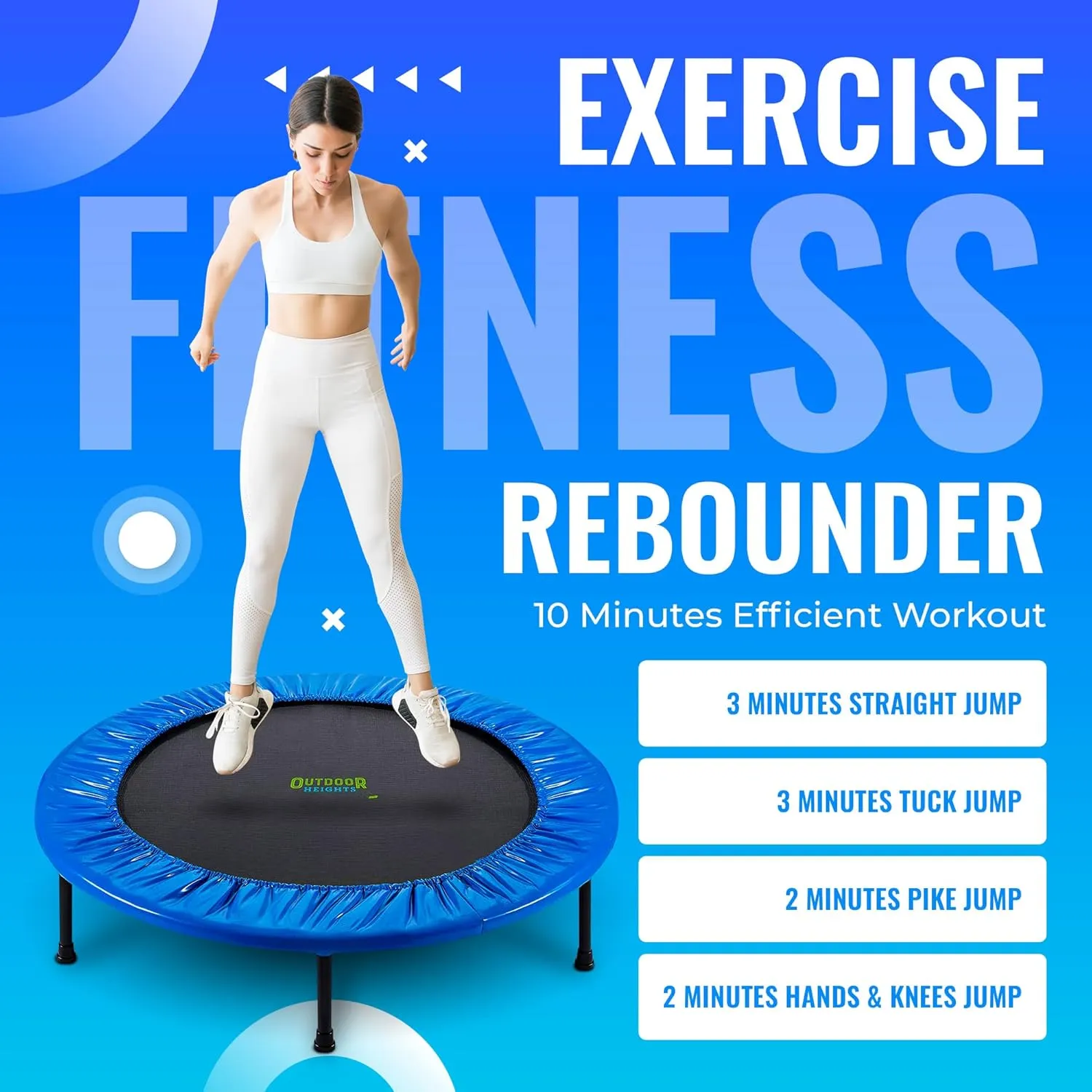 Mini Trampoline, Exercise Fitness Rebounder for Adults & Kids, for Indoor & Outdoor Use, Foldable, Pre-Attached Springs, with Handle,