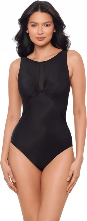 Miraclesuit Women's Swimwear High Neck Underwire Network News Evoke One Piece Swimsuit