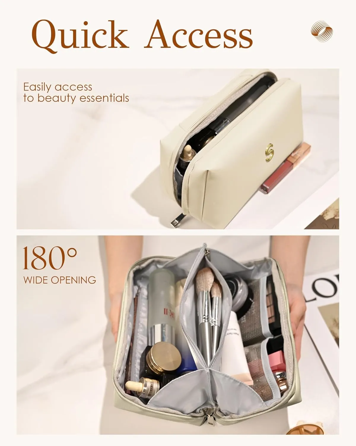 Mothers Day Gifts for Mom - Initial Makeup Bag for Women Girls, Bridesmaid Gifts, Teacher Appreciation Gifts, Graduation Gifts, Large Capacity & Wide Open Cosmetic Toiletry Bags, Friends Gift