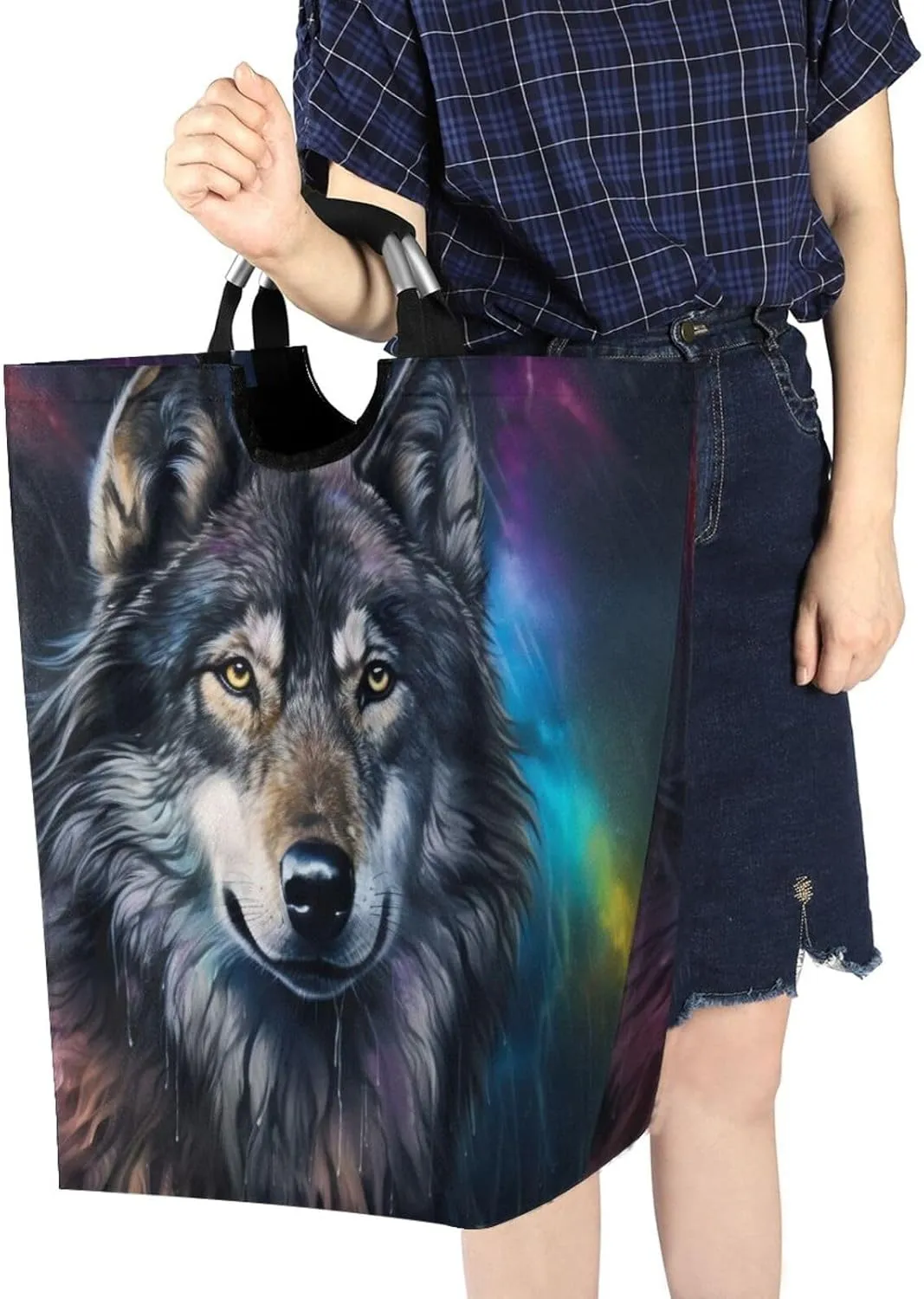 Nander Wolf Large Laundry Basket,Collapsible Laundry Bag, Foldable Laundry Hamper, Toy Storage Basket for Blankets, Towels, Books