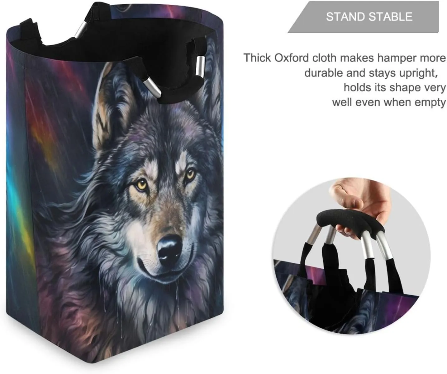 Nander Wolf Large Laundry Basket,Collapsible Laundry Bag, Foldable Laundry Hamper, Toy Storage Basket for Blankets, Towels, Books