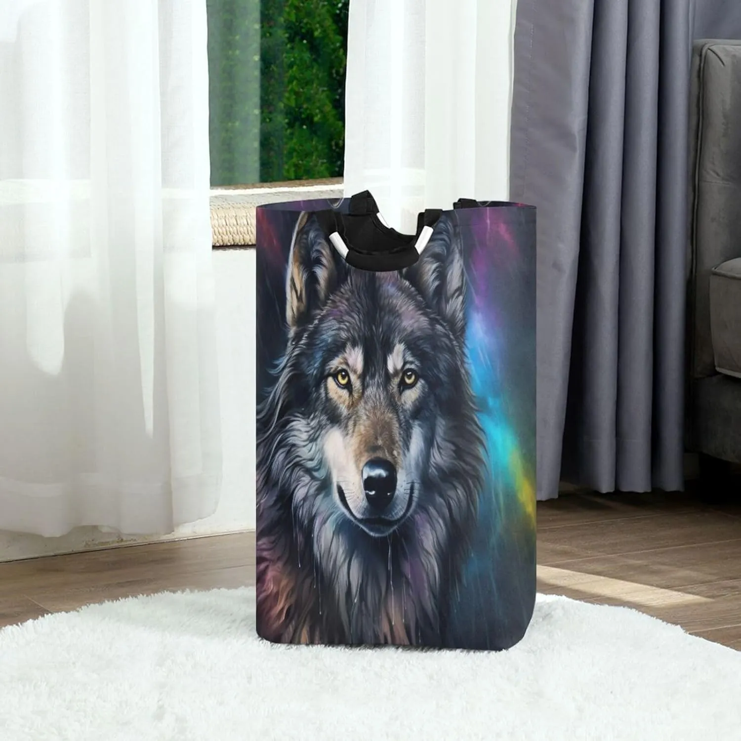 Nander Wolf Large Laundry Basket,Collapsible Laundry Bag, Foldable Laundry Hamper, Toy Storage Basket for Blankets, Towels, Books