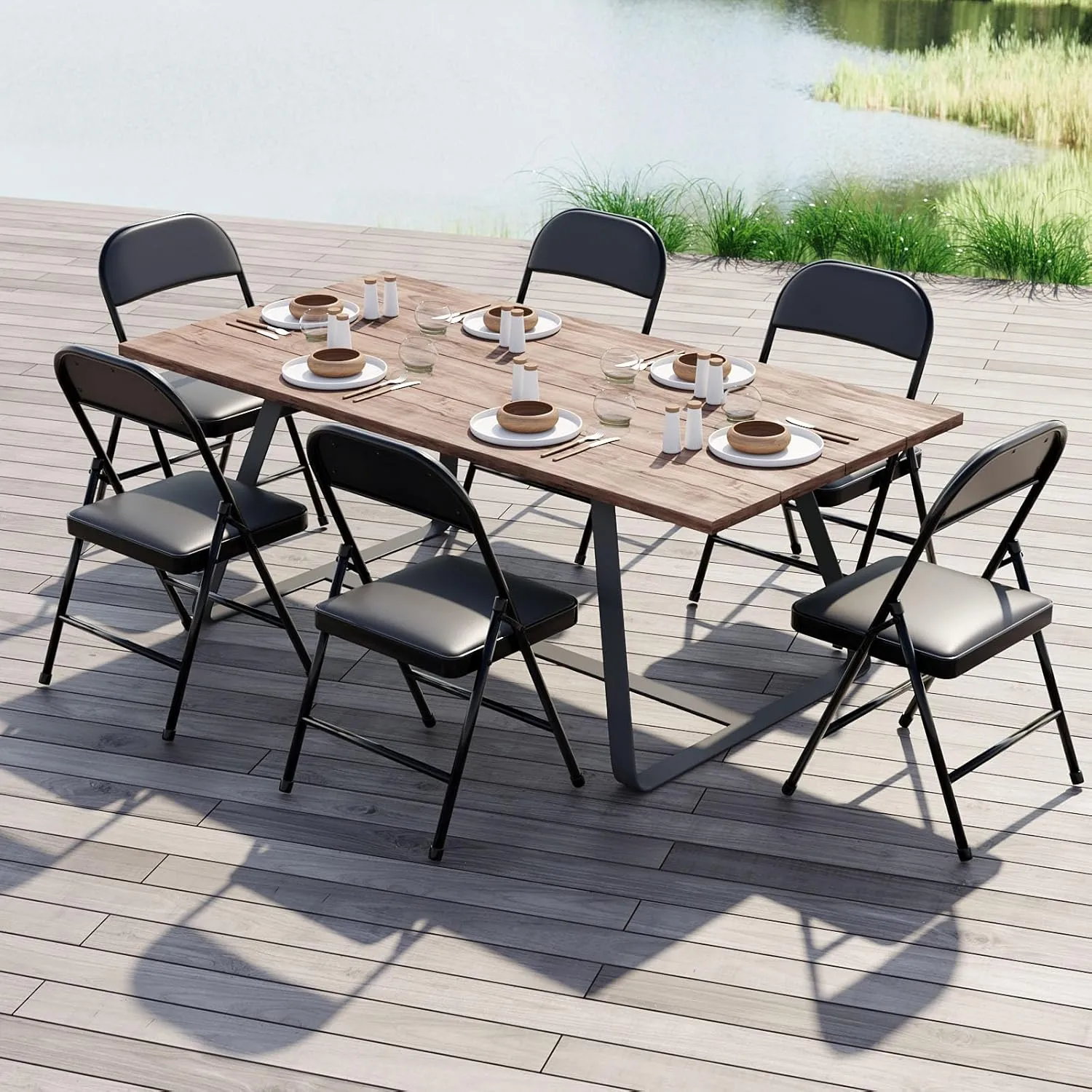 Nazhura 4 Pack Folding Chairs with Padded Cushion and Back, Khaki Metal Chairs with Comfortable Cushion and Durable Steel Frame for Home and Office, for Indoor and Outdoor Events (Black, 4 Pack)