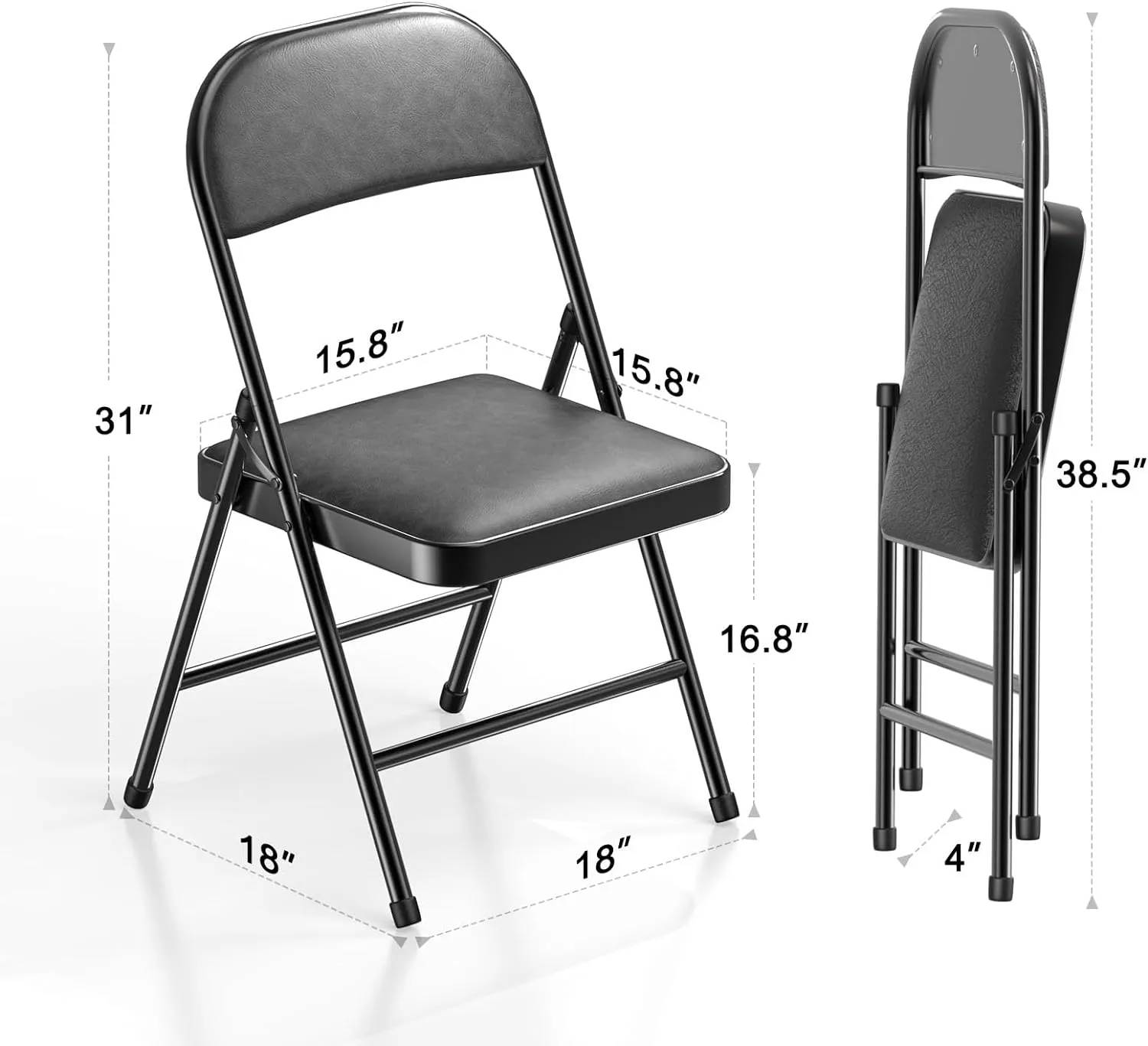 Nazhura 4 Pack Folding Chairs with Padded Cushion and Back, Khaki Metal Chairs with Comfortable Cushion and Durable Steel Frame for Home and Office, for Indoor and Outdoor Events (Black, 4 Pack)