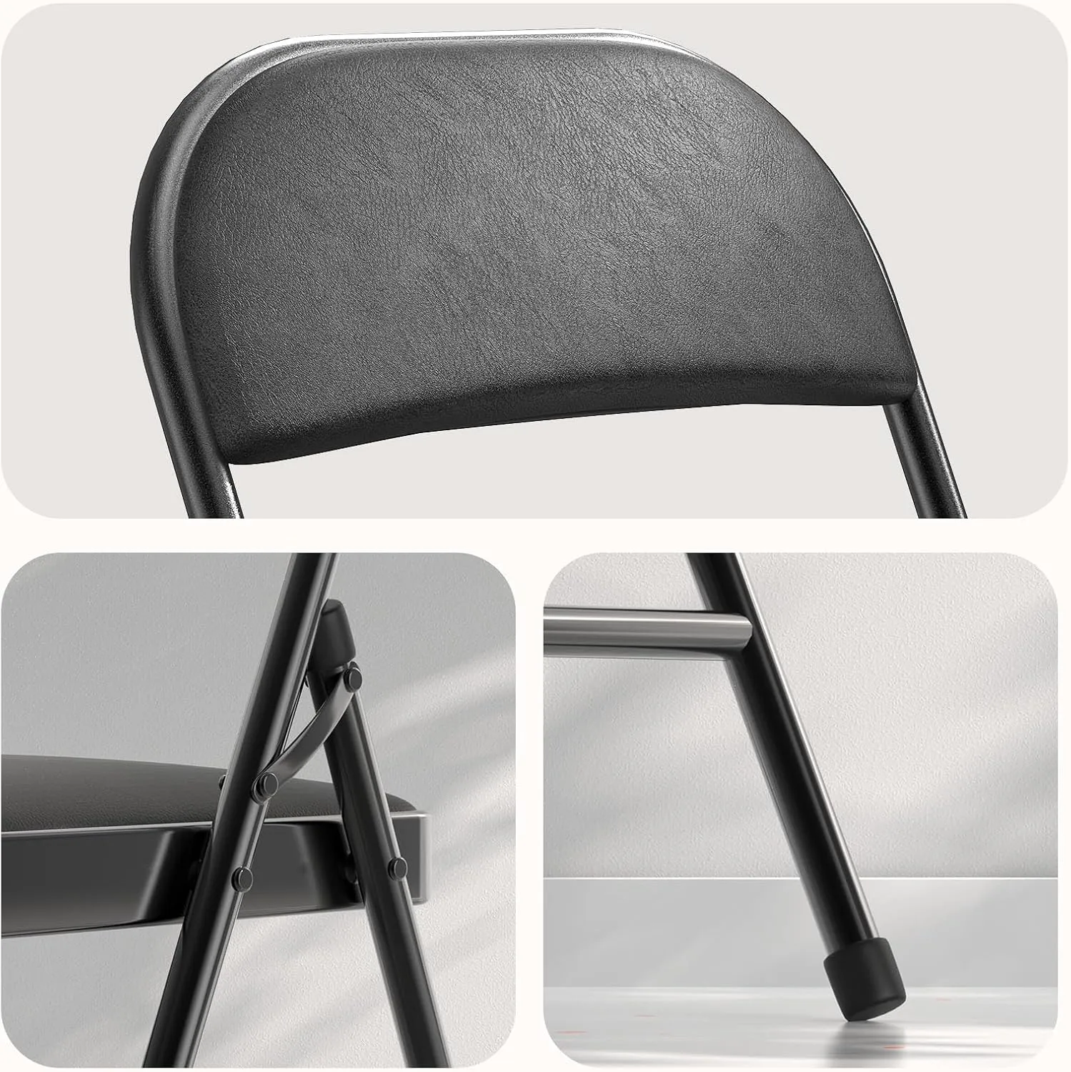 Nazhura 4 Pack Folding Chairs with Padded Cushion and Back, Khaki Metal Chairs with Comfortable Cushion and Durable Steel Frame for Home and Office, for Indoor and Outdoor Events (Black, 4 Pack)
