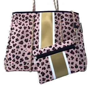Neoprene Tote Bag Beach Bag Women Gym Tote Pool Bag Large Travel Tote Bag Foldable Beach Bag Pink Cheetah Gold Stripe by Lolly Luella, X-Large