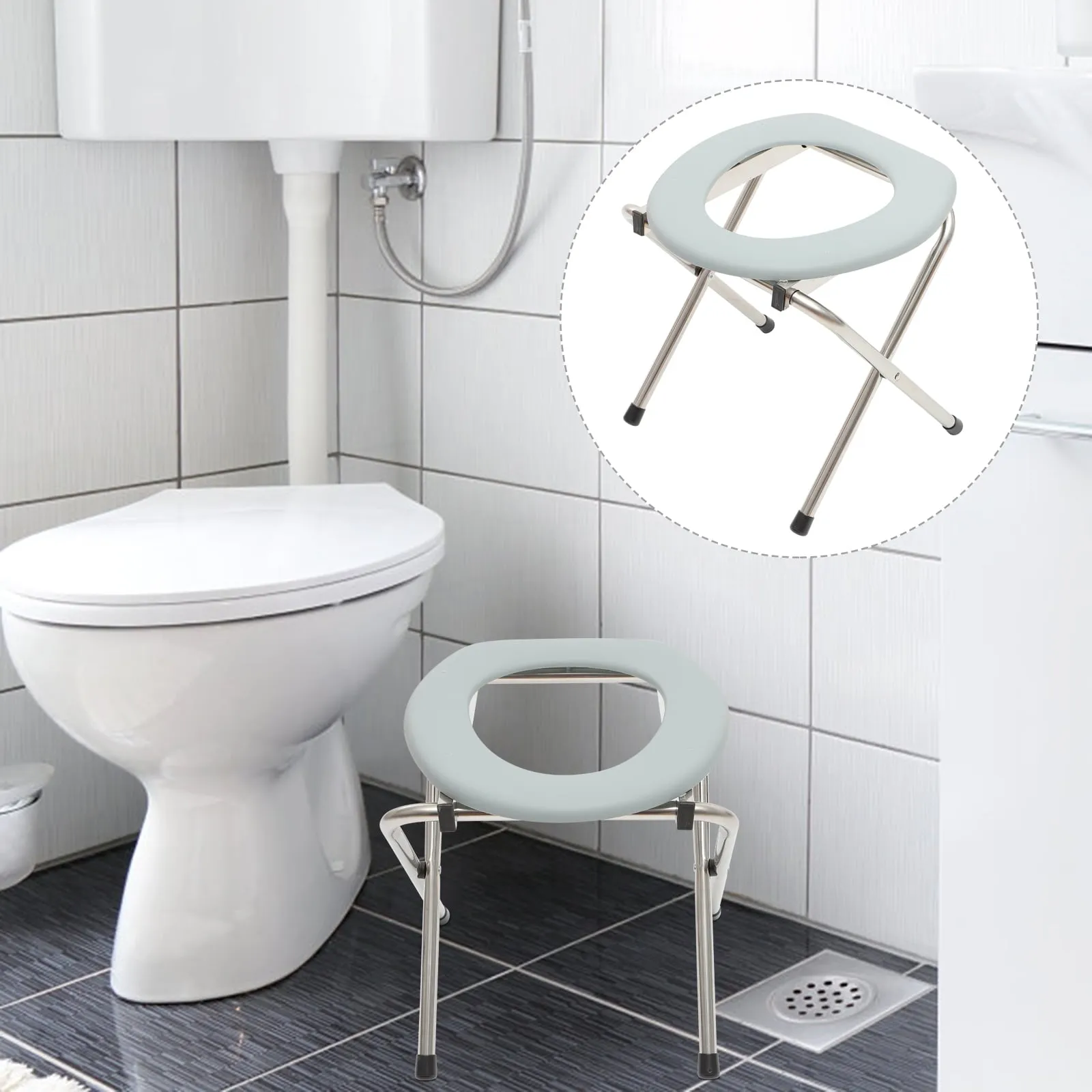 NUOLUX 1PC Foldable Bathroom Toilet Chair Portable Toilet Stool Potty Chair for The Old