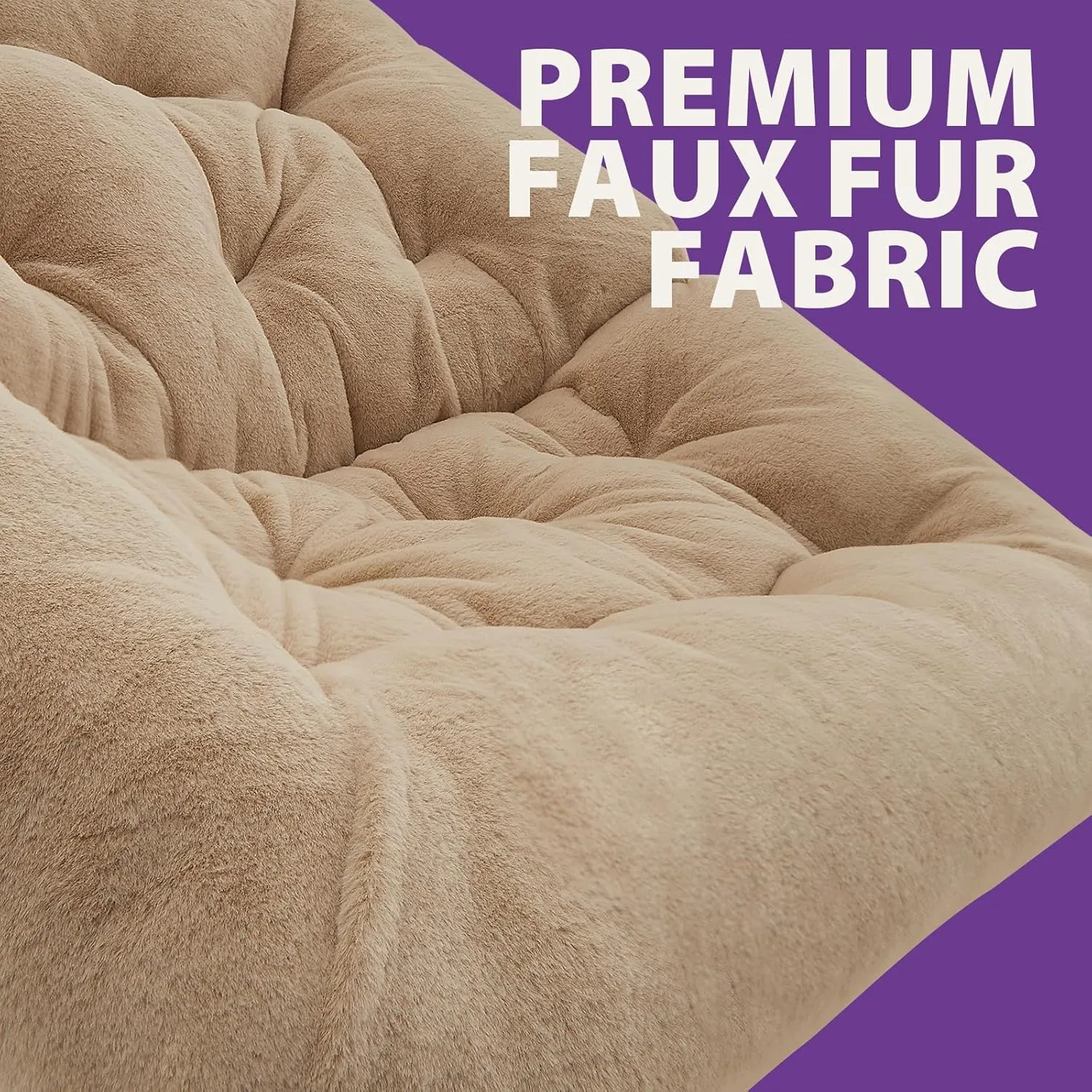 OAKHAM Comfy Chair for Adults, Soft Faux Fur Folding Lounge for Bedroom Living Room Dorm Rooms Flexible Reading Chair for Teens Kids, X-Large Foldable (Faux Fur-Beige)