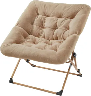 OAKHAM Comfy Chair for Adults, Soft Faux Fur Folding Lounge for Bedroom Living Room Dorm Rooms Flexible Reading Chair for Teens Kids, X-Large Foldable (Faux Fur-Beige)