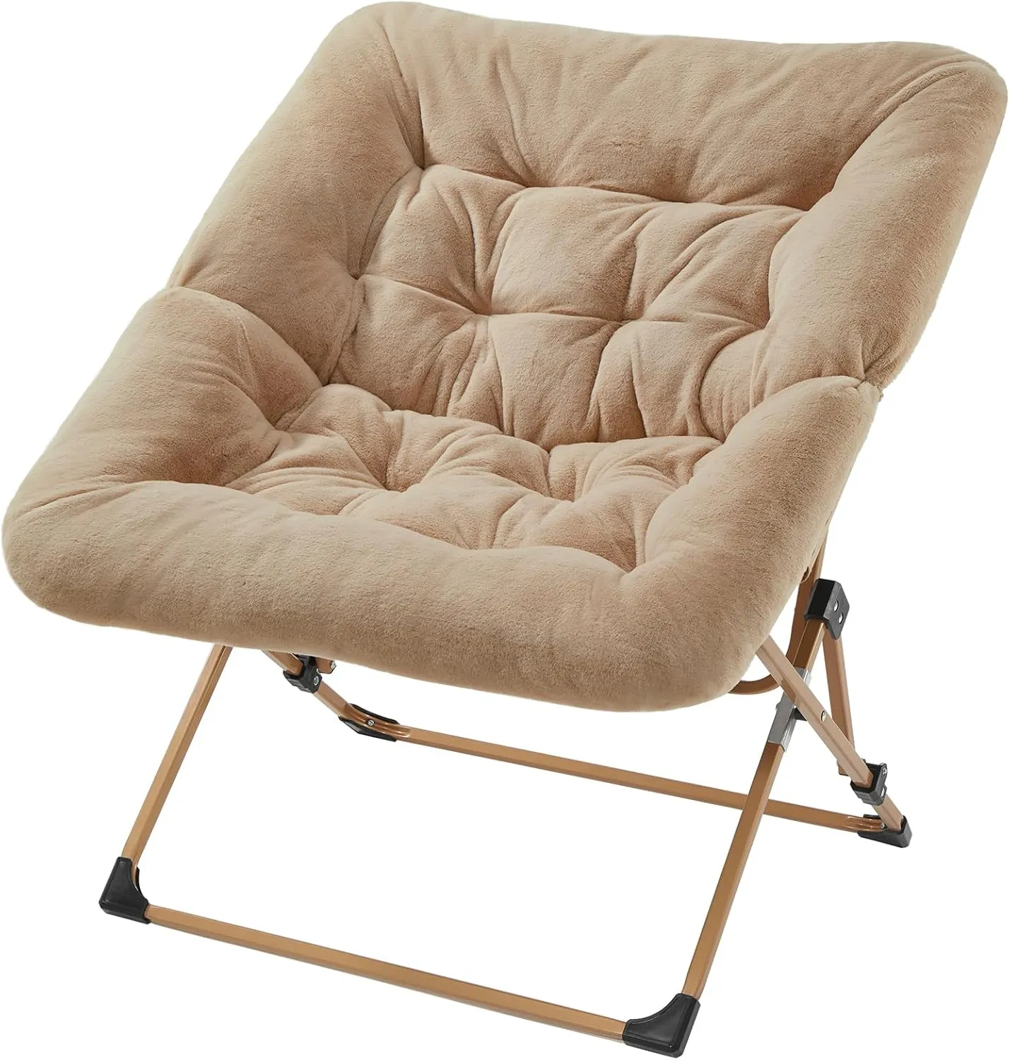 OAKHAM Comfy Chair for Adults, Soft Faux Fur Folding Lounge for Bedroom Living Room Dorm Rooms Flexible Reading Chair for Teens Kids, X-Large Foldable (Faux Fur-Beige)