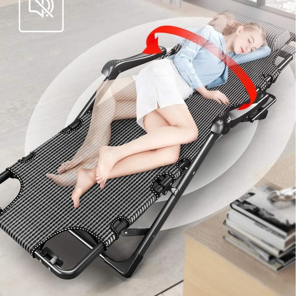 Office Leisure Folding Deck Chair Bed, Garden Sun Lounger Recliner Adjustable 180 Degrees, Hand Massage Acupressure Roller Foot Massage(C)