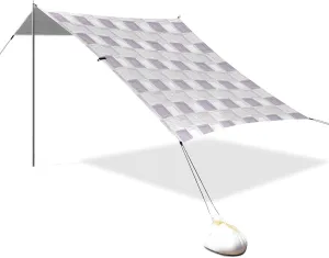 Oil on Canvas Purple and White Checkered Pattern Designed UPF50  Protection Stable Beach Tent Easy Setup Portable Sunshade with Sandbags and Shovel for Camping, Picnics, Backyard sombrillas