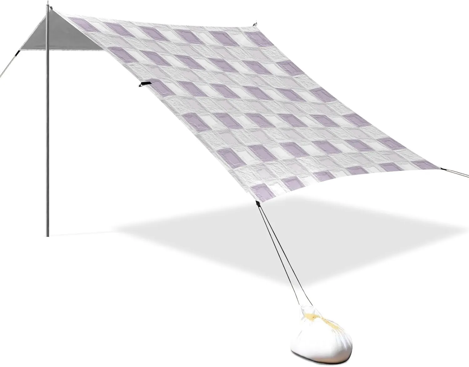 Oil on Canvas Purple and White Checkered Pattern Designed UPF50  Protection Stable Beach Tent Easy Setup Portable Sunshade with Sandbags and Shovel for Camping, Picnics, Backyard sombrillas