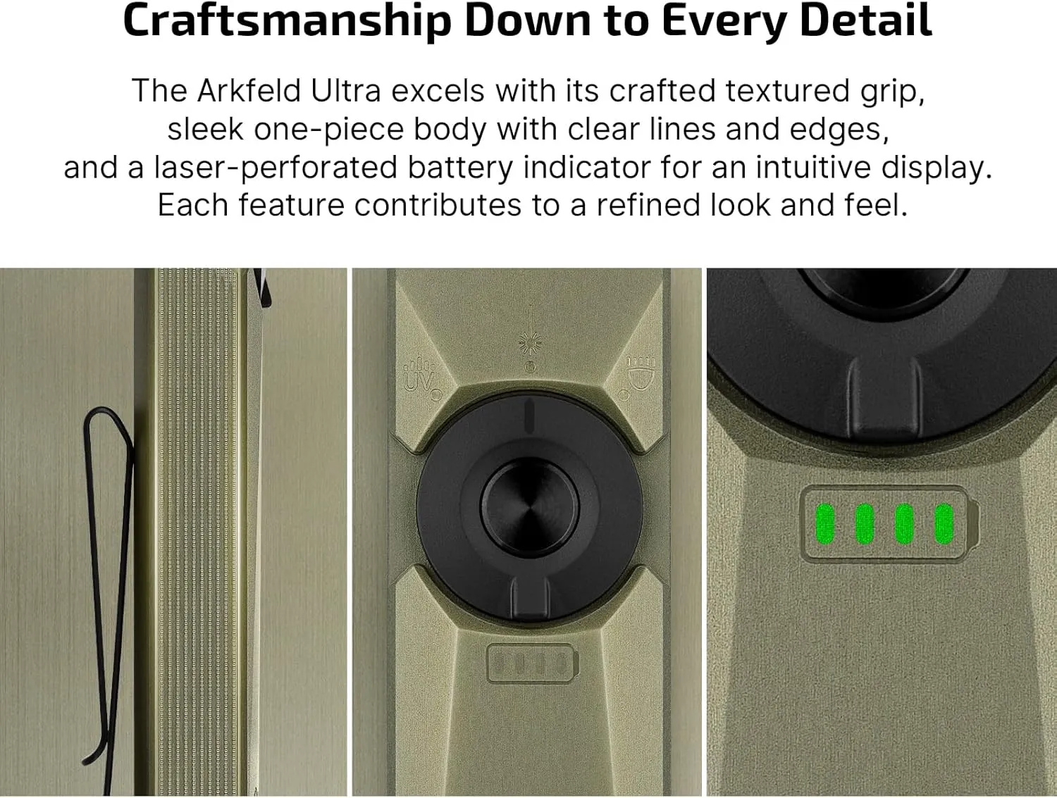 OLIGHT Arkfeld Ultra 1400 Lumens EDC Flat Flashlight, Rechargeable Compact Pocket Flash Light Combines White LED, UV and Green Beam, Triple Sources Perfect for Checking, Working (Olive-Green NW)