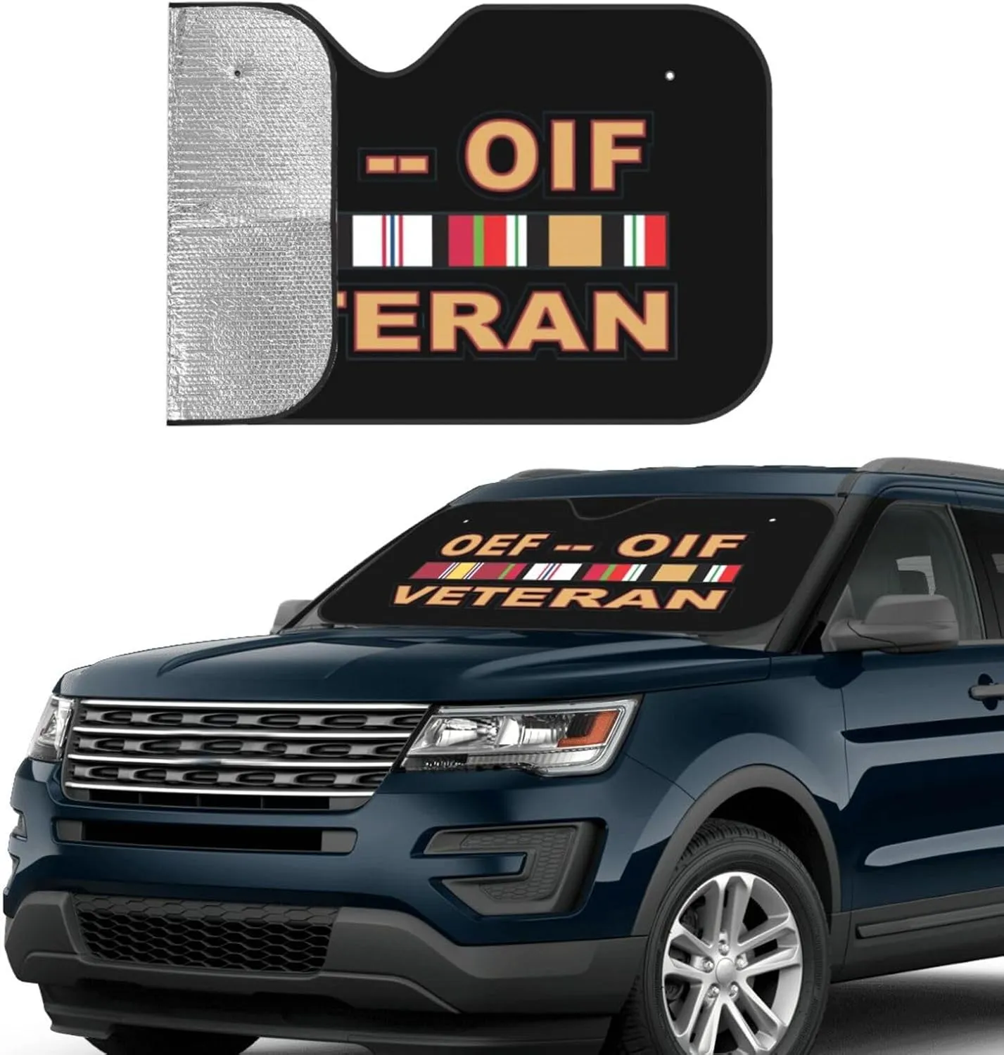 Operations Enduring Freedom (OEF) and Iraqi Freedom (OIF) Veteran Windshield Sun Shade, Foldable Car Sunshade with UV Block Car Front Window for Auto Windshield Covers Trucks Cars (Medium)